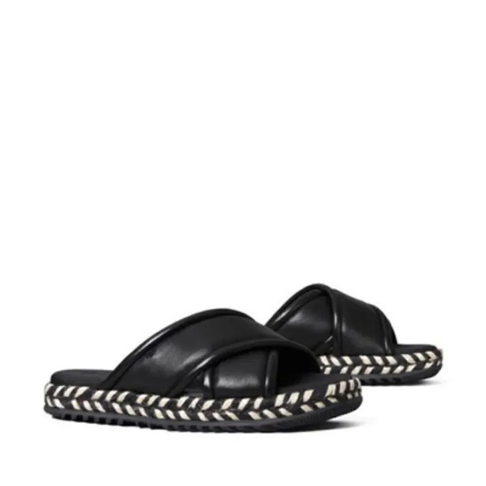 Tory Burch Leather CRISSCROSS ESPADRILLE SLIDE